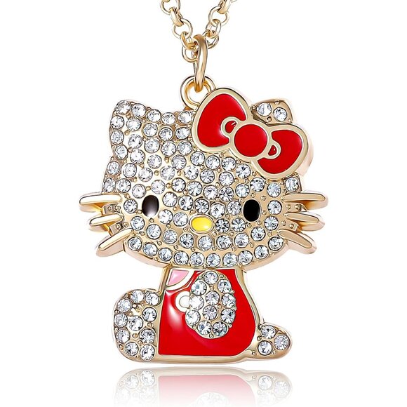 Officially Licensed Hello Kitty Jewelry - Gold Tone Enamel Pendant Necklace 16" - Picture 1 of 6